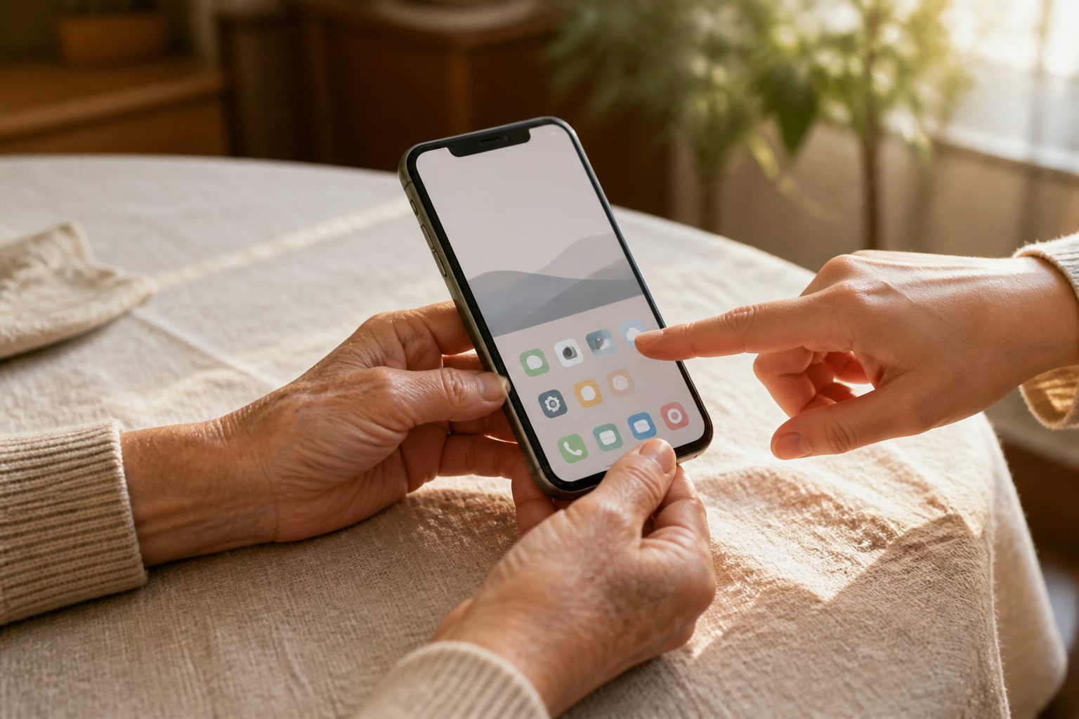 Ein Smartphone wird in Ruhe und mit klaren Handgriffen eingerichtet.